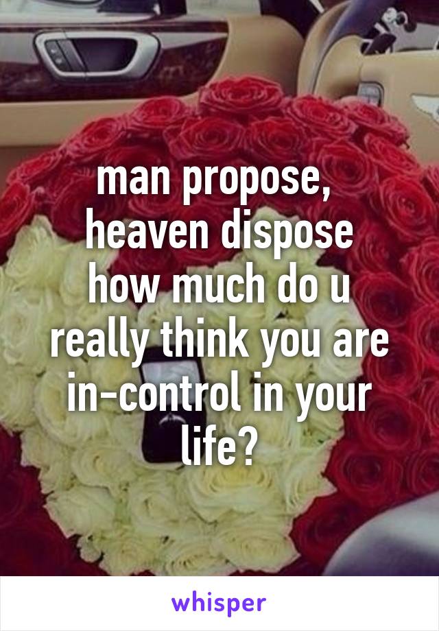 man propose, 
heaven dispose
how much do u really think you are in-control in your life?