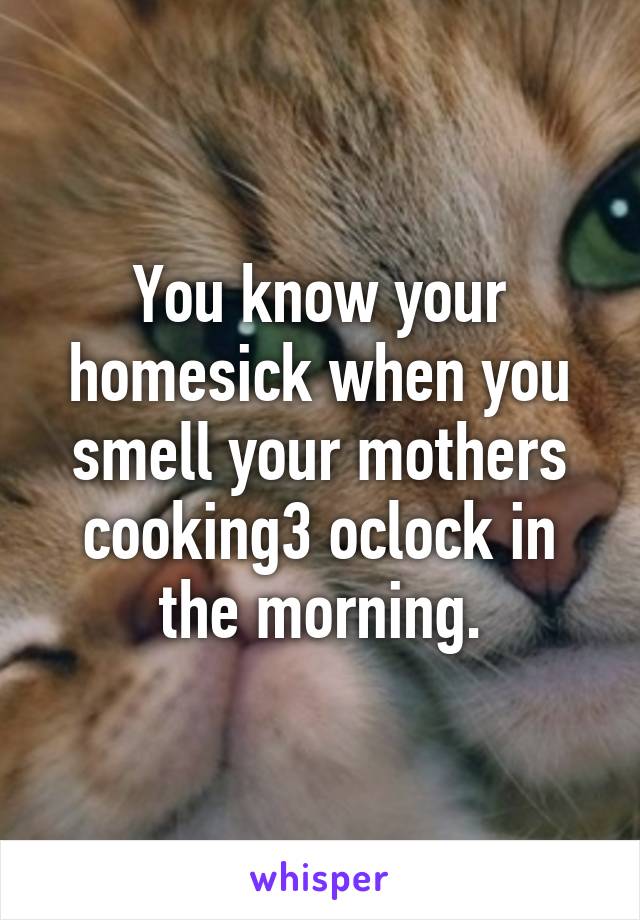 You know your homesick when you smell your mothers cooking3 oclock in the morning.