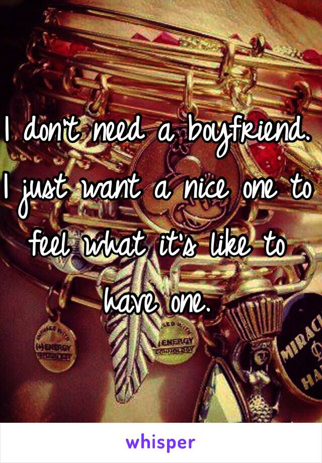 I don't need a boyfriend.
I just want a nice one to feel what it's like to have one.