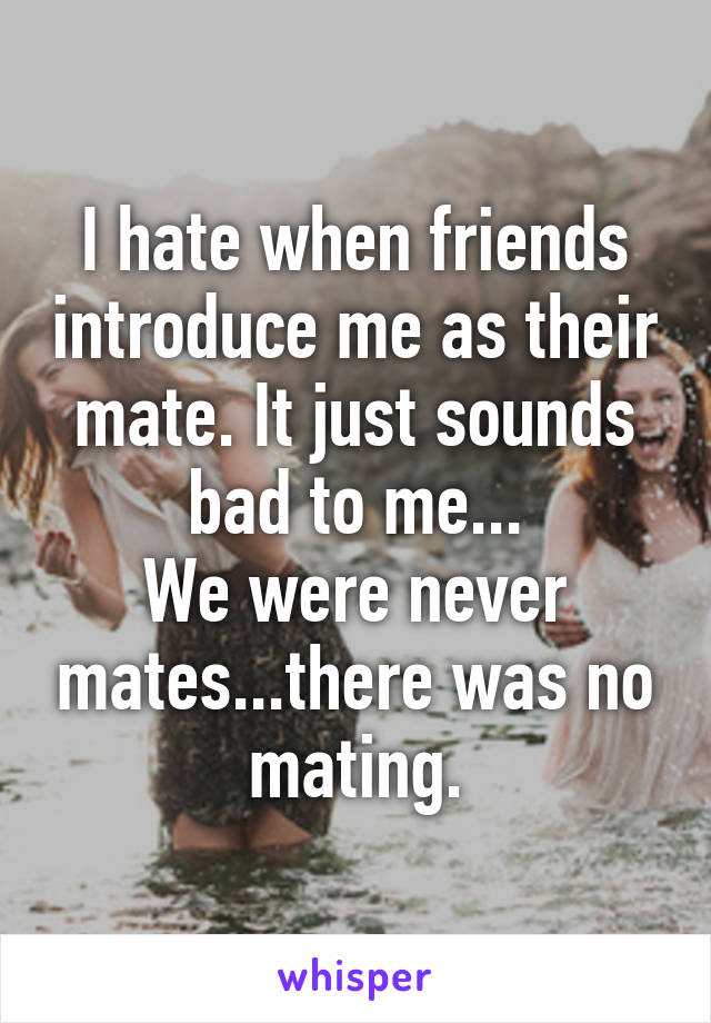 I hate when friends introduce me as their mate. It just sounds bad to me...
We were never mates...there was no mating.