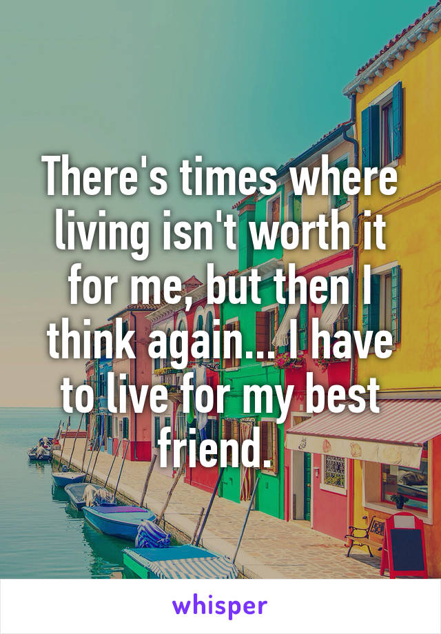 There's times where living isn't worth it for me, but then I think again... I have to live for my best friend. 