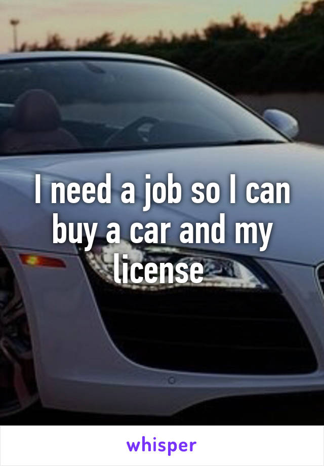 I need a job so I can buy a car and my license 