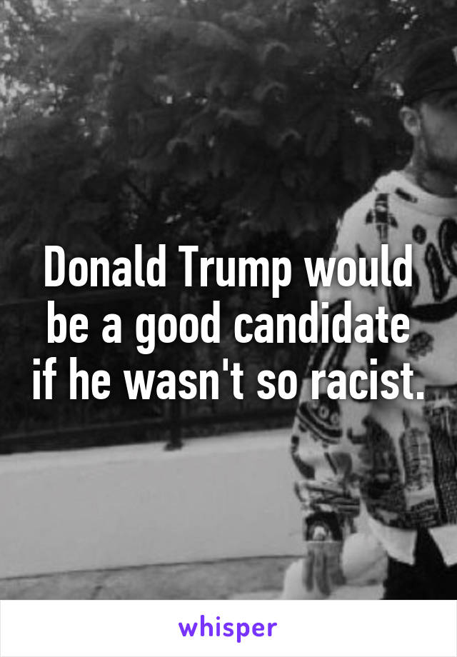 Donald Trump would be a good candidate if he wasn't so racist.