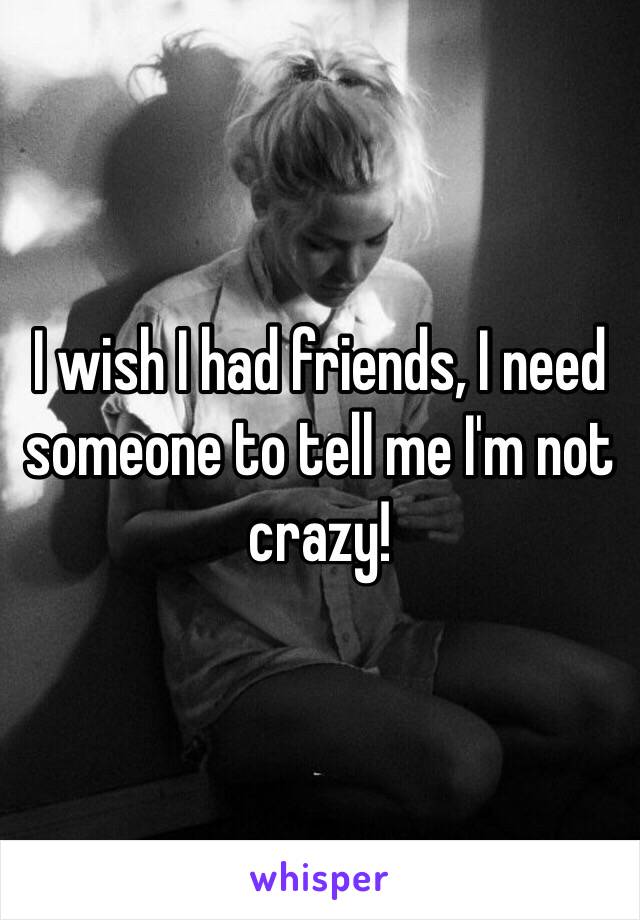 I wish I had friends, I need someone to tell me I'm not crazy! 