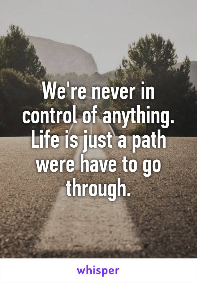 We're never in control of anything. Life is just a path were have to go through.