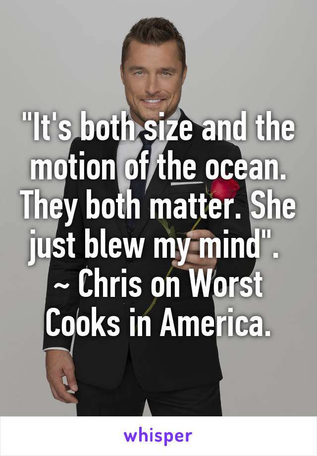 "It's both size and the motion of the ocean. They both matter. She just blew my mind". 
~ Chris on Worst Cooks in America.