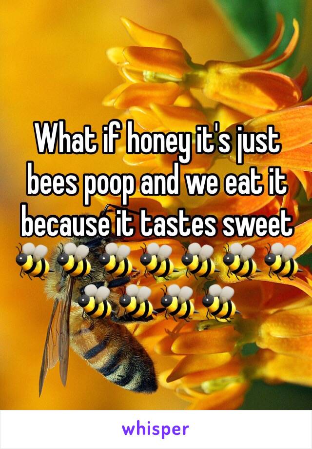 What if honey it's just bees poop and we eat it because it tastes sweet 🐝🐝🐝🐝🐝🐝🐝🐝🐝🐝🐝