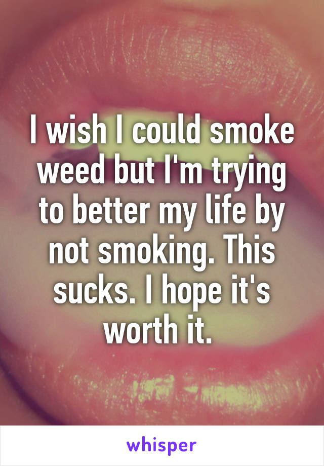 I wish I could smoke weed but I'm trying to better my life by not smoking. This sucks. I hope it's worth it. 