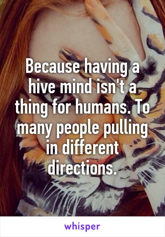 Because having a hive mind isn't a thing for humans. To many people pulling in different directions.