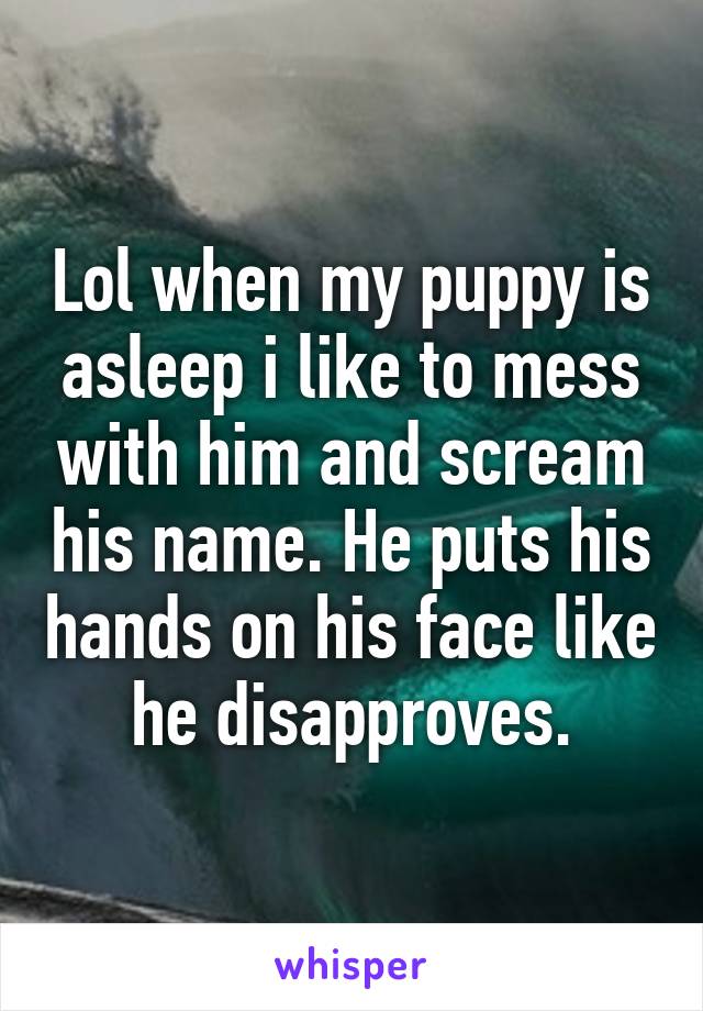 Lol when my puppy is asleep i like to mess with him and scream his name. He puts his hands on his face like he disapproves.