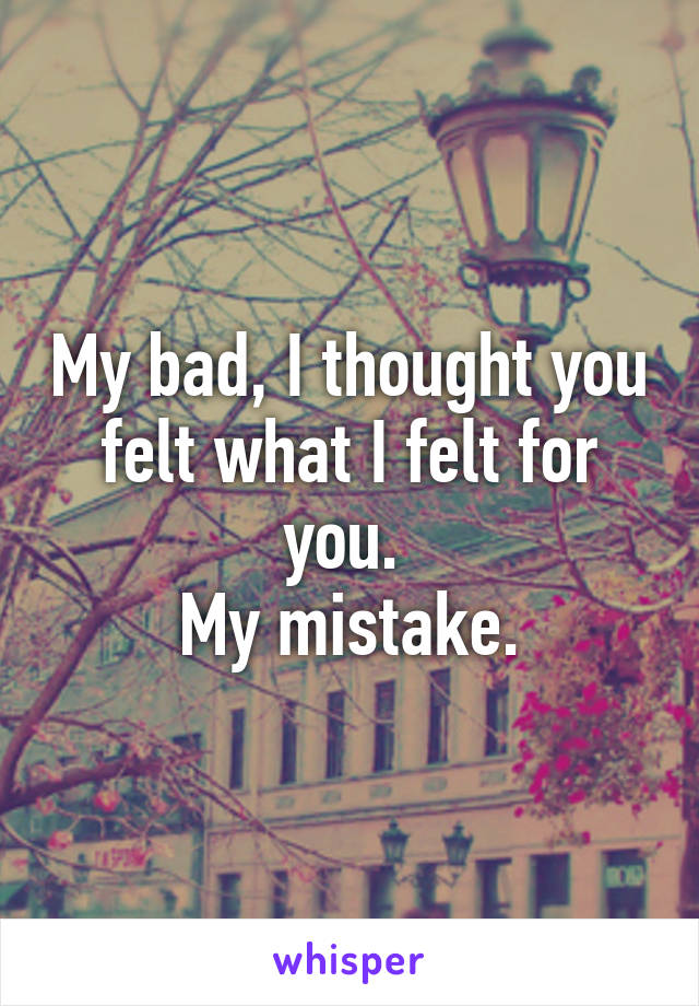 My bad, I thought you felt what I felt for you. 
My mistake.