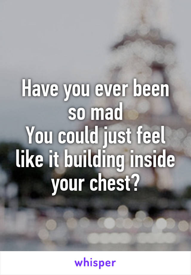 Have you ever been so mad
You could just feel like it building inside your chest?