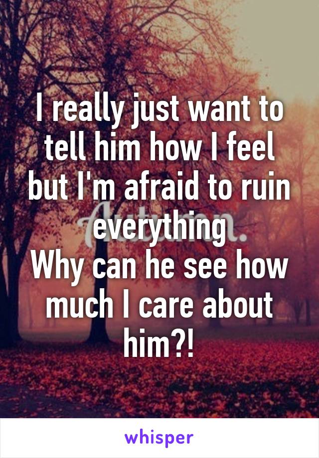 I really just want to tell him how I feel but I'm afraid to ruin everything
Why can he see how much I care about him?!