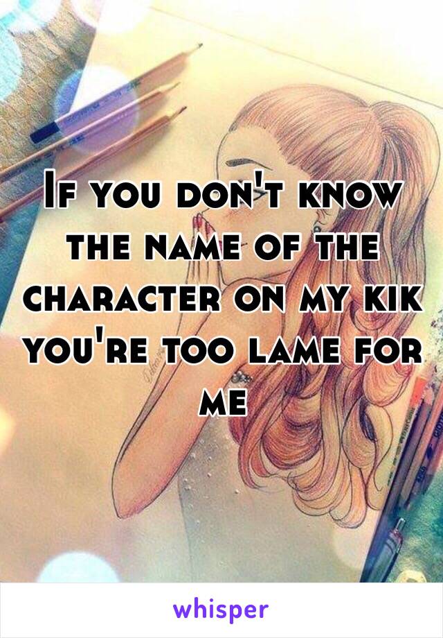 If you don't know the name of the character on my kik you're too lame for me 