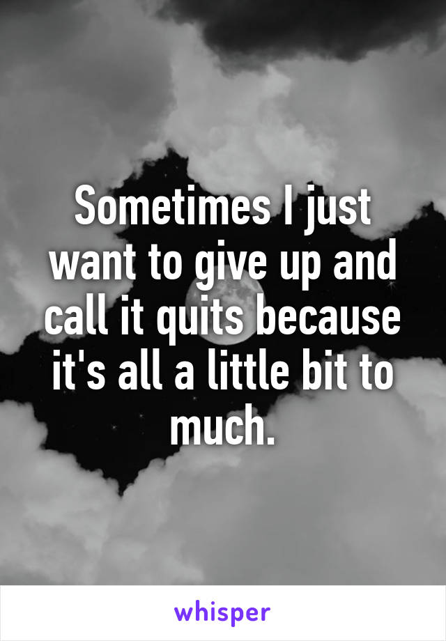 Sometimes I just want to give up and call it quits because it's all a little bit to much.