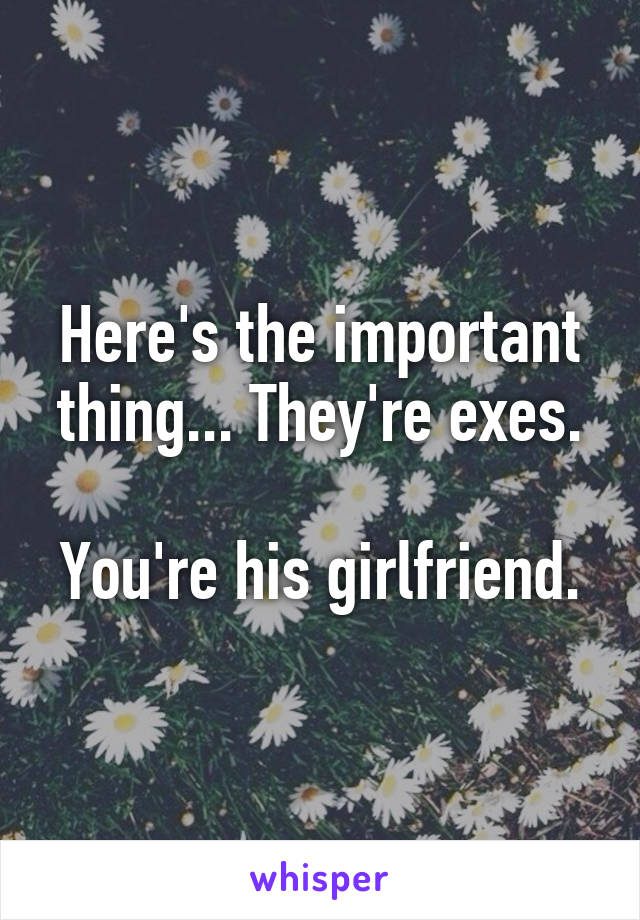 Here's the important thing... They're exes.

You're his girlfriend.