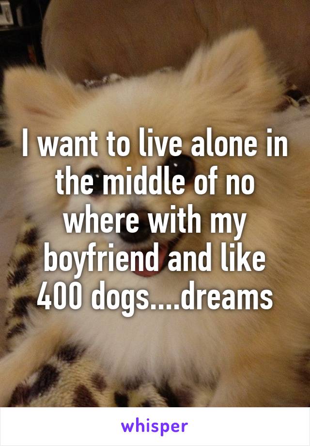 I want to live alone in the middle of no where with my boyfriend and like 400 dogs....dreams