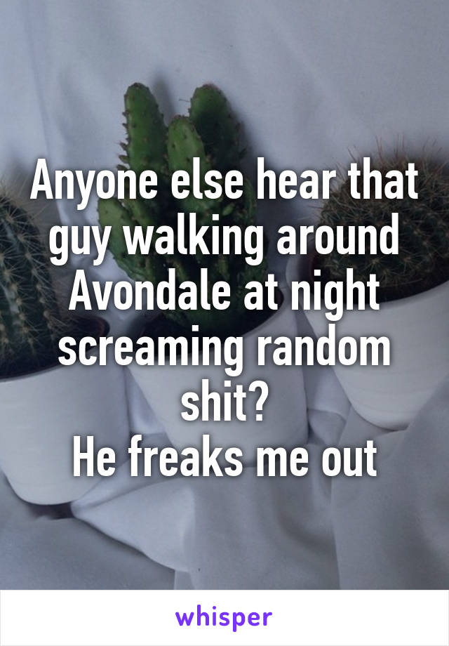 Anyone else hear that guy walking around Avondale at night screaming random shit?
He freaks me out