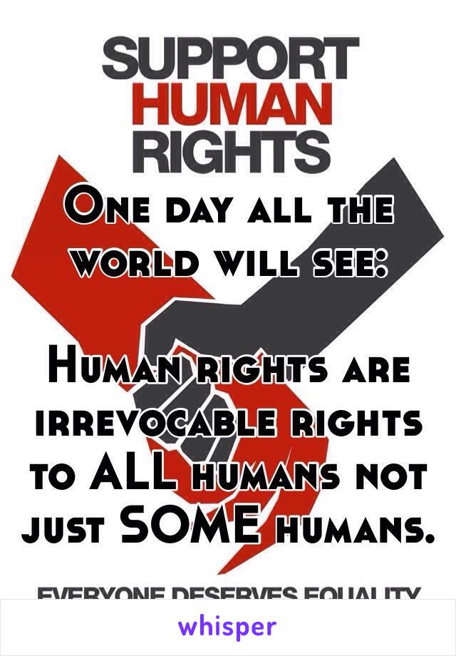 One day all the world will see:

Human rights are irrevocable rights to ALL humans not just SOME humans.