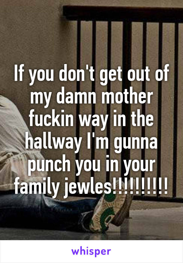 If you don't get out of my damn mother fuckin way in the hallway I'm gunna punch you in your family jewles!!!!!!!!!!