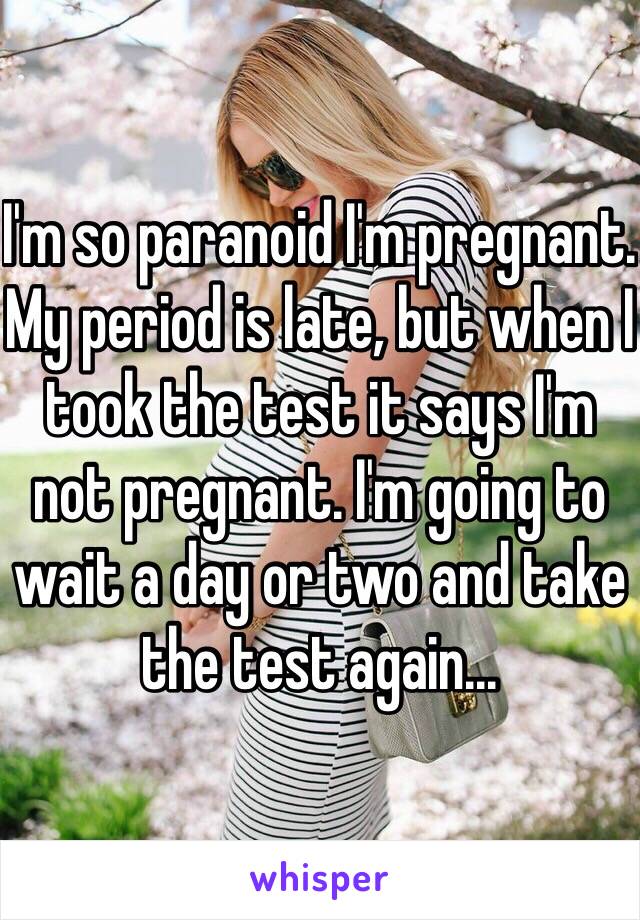 I'm so paranoid I'm pregnant. My period is late, but when I took the test it says I'm not pregnant. I'm going to wait a day or two and take the test again...