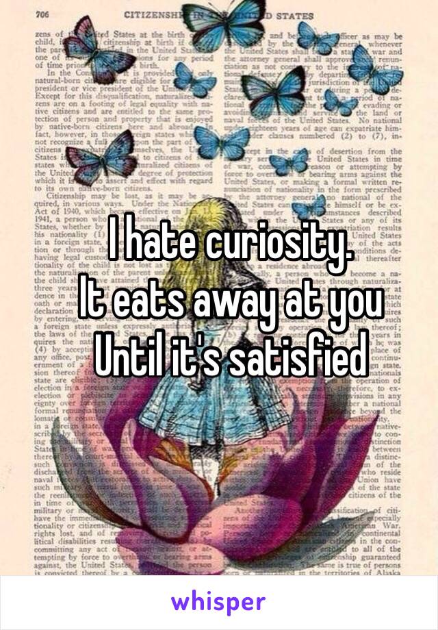 I hate curiosity. 
It eats away at you 
Until it's satisfied  