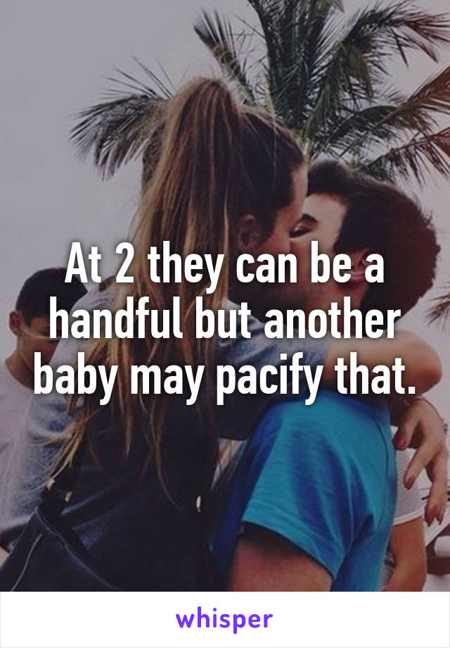 At 2 they can be a handful but another baby may pacify that.