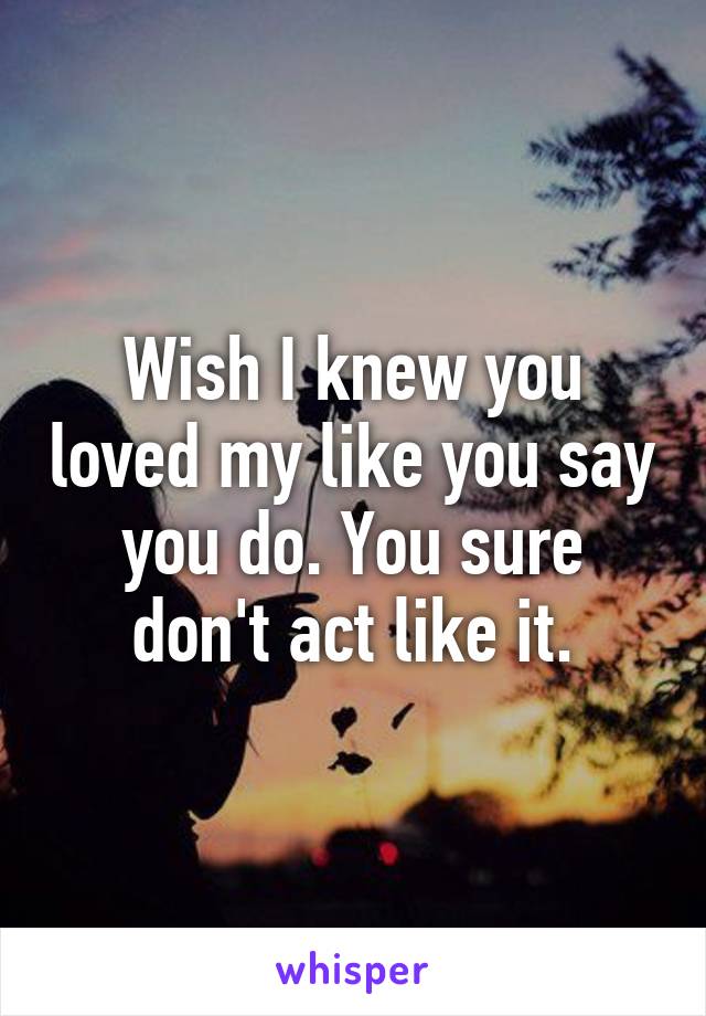 Wish I knew you loved my like you say you do. You sure don't act like it.