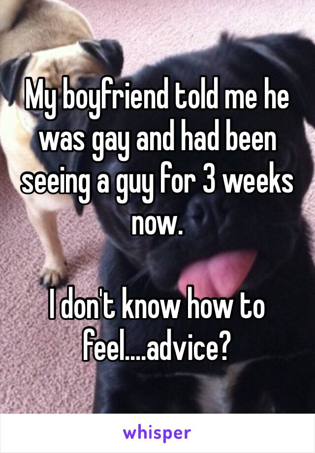 My boyfriend told me he was gay and had been seeing a guy for 3 weeks now. 

I don't know how to feel....advice? 