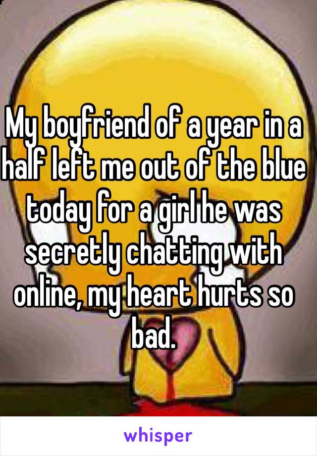 My boyfriend of a year in a half left me out of the blue today for a girl he was secretly chatting with online, my heart hurts so bad.