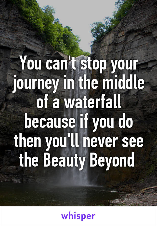 You can't stop your journey in the middle of a waterfall because if you do then you'll never see the Beauty Beyond 