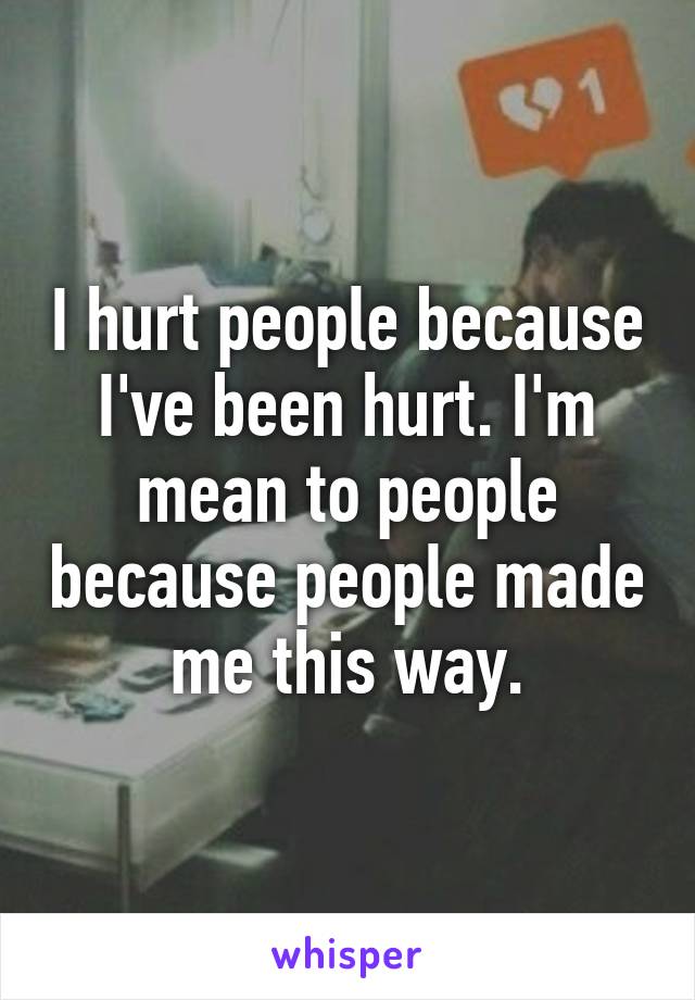 I hurt people because I've been hurt. I'm mean to people because people made me this way.