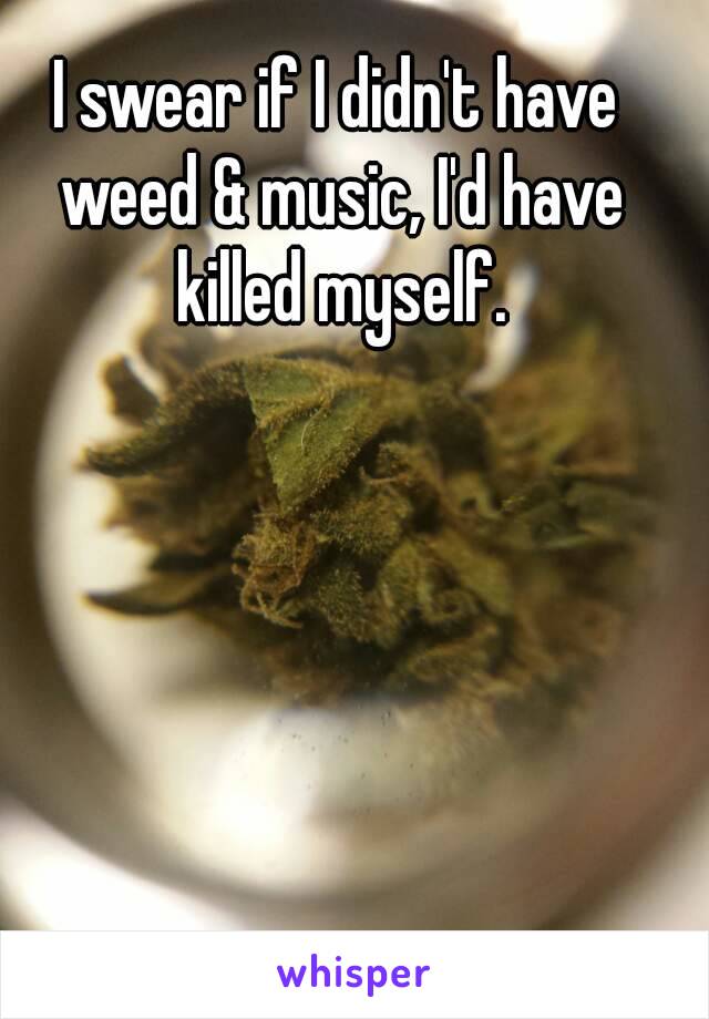 I swear if I didn't have weed & music, I'd have killed myself.
