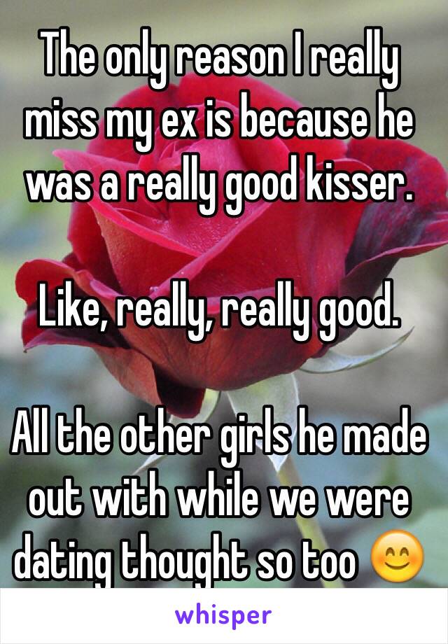 The only reason I really miss my ex is because he was a really good kisser.

Like, really, really good.

All the other girls he made out with while we were dating thought so too 😊