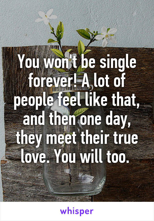 You won't be single forever! A lot of people feel like that, and then one day, they meet their true love. You will too. 