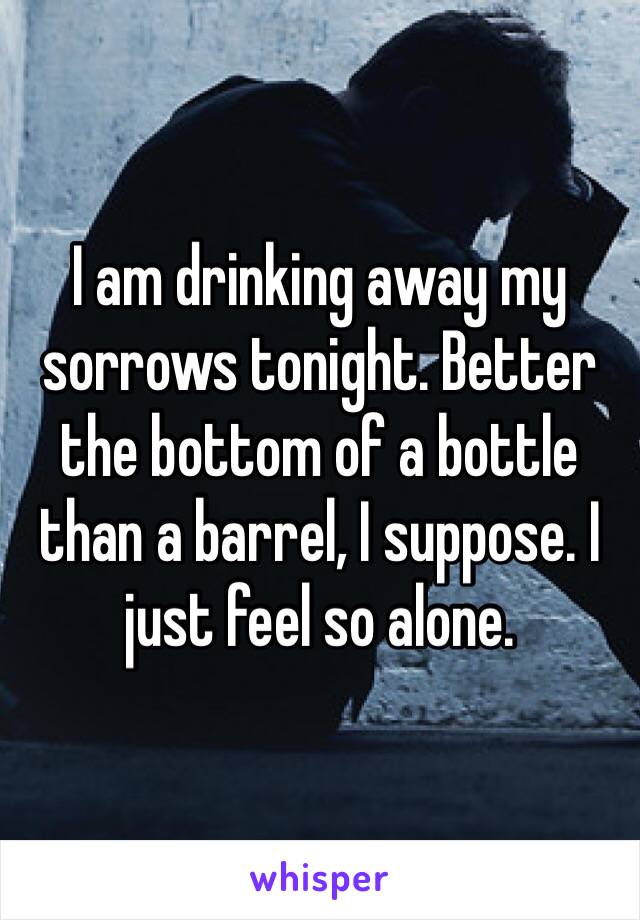 I am drinking away my sorrows tonight. Better the bottom of a bottle than a barrel, I suppose. I just feel so alone.