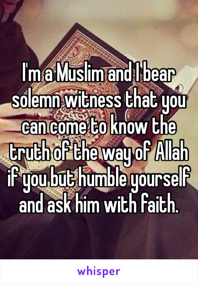 I'm a Muslim and I bear solemn witness that you can come to know the truth of the way of Allah if you but humble yourself and ask him with faith.