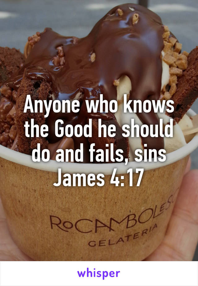 Anyone who knows the Good he should do and fails, sins James 4:17