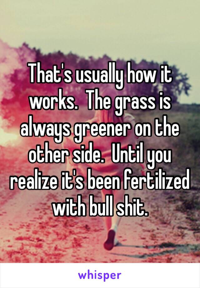 That's usually how it works.  The grass is always greener on the other side.  Until you realize it's been fertilized with bull shit.