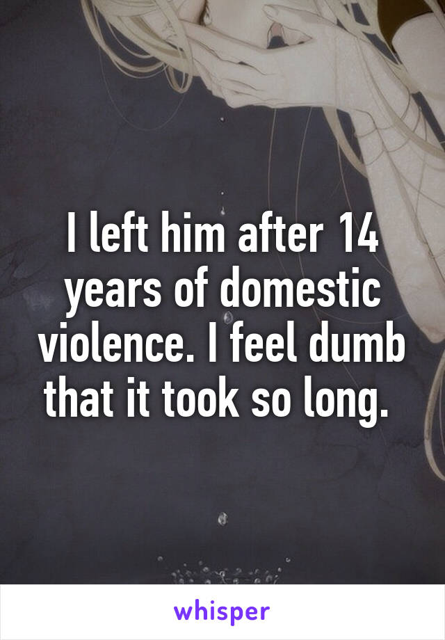 I left him after 14 years of domestic violence. I feel dumb that it took so long. 