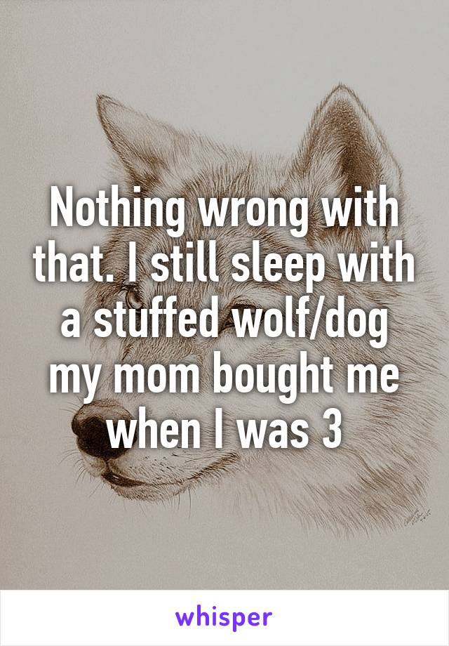 Nothing wrong with that. I still sleep with a stuffed wolf/dog my mom bought me when I was 3