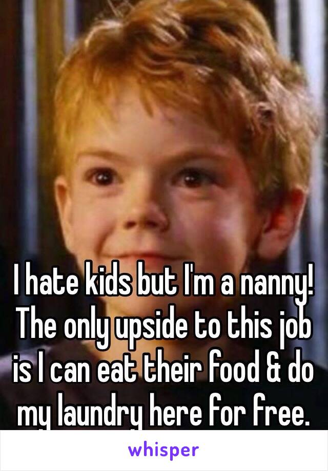 I hate kids but I'm a nanny! The only upside to this job is I can eat their food & do my laundry here for free.