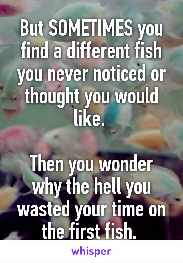 But SOMETIMES you find a different fish you never noticed or thought you would like. 

Then you wonder why the hell you wasted your time on the first fish. 