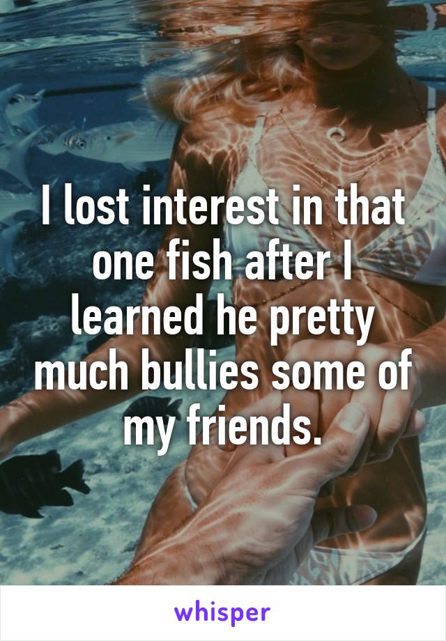 I lost interest in that one fish after I learned he pretty much bullies some of my friends.