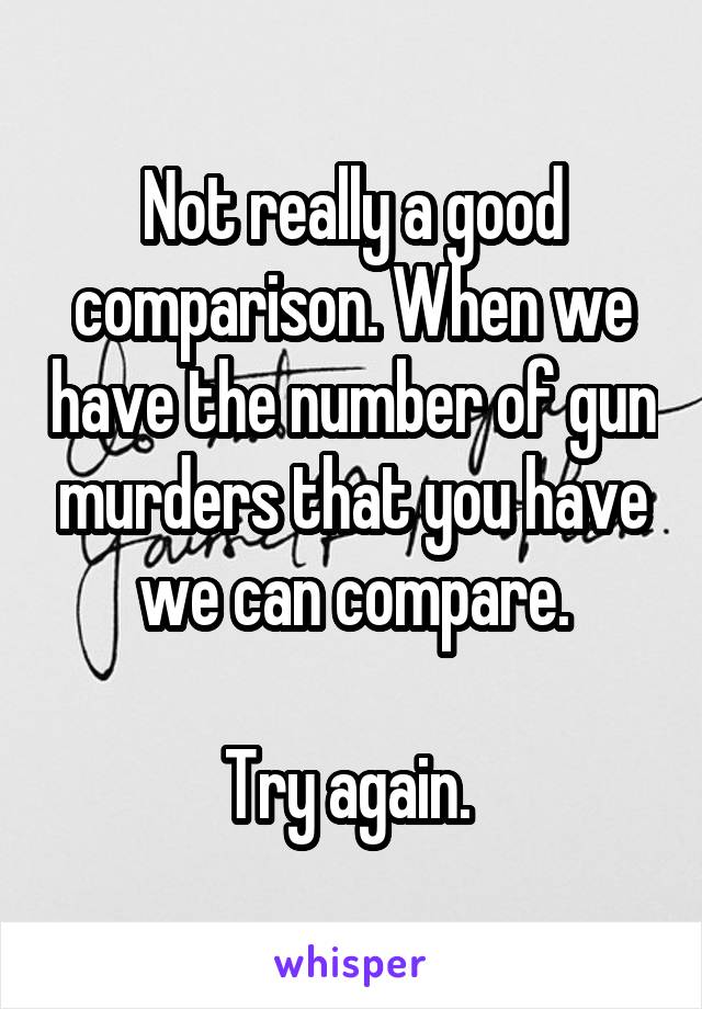 Not really a good comparison. When we have the number of gun murders that you have we can compare.

Try again. 