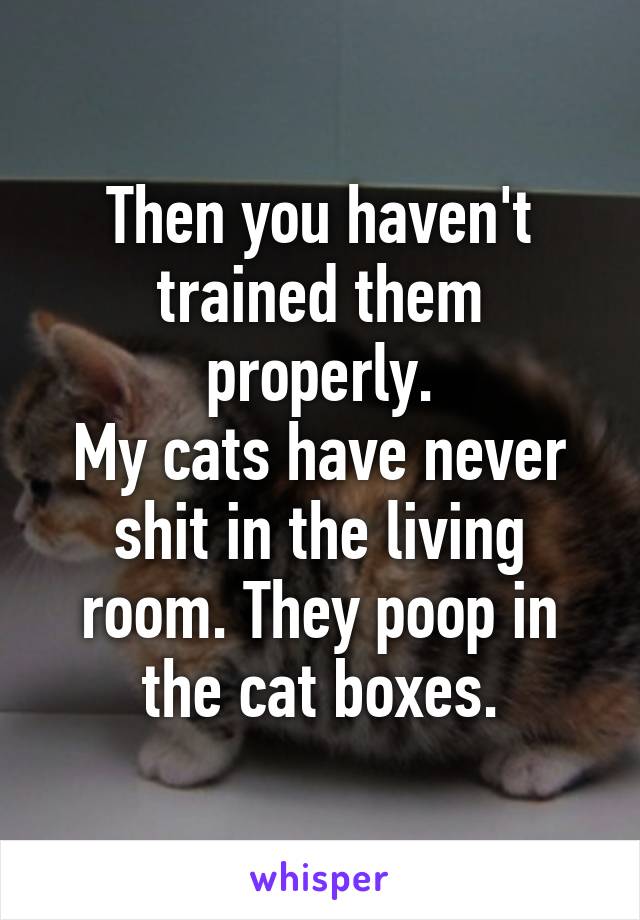 Then you haven't trained them properly.
My cats have never shit in the living room. They poop in the cat boxes.