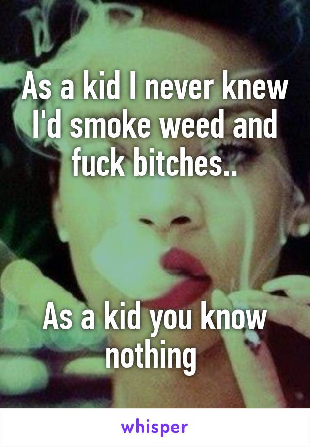 As a kid I never knew I'd smoke weed and fuck bitches..



As a kid you know nothing 