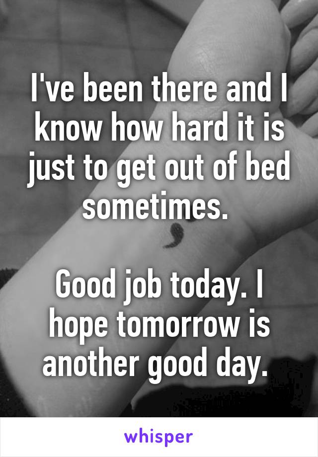 I've been there and I know how hard it is just to get out of bed sometimes. 

Good job today. I hope tomorrow is another good day. 