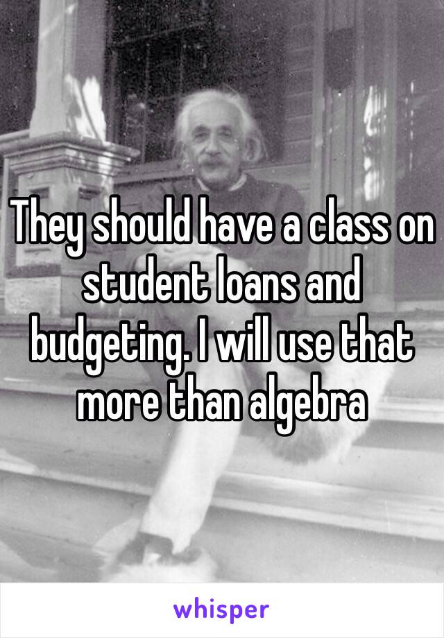 They should have a class on student loans and budgeting. I will use that more than algebra