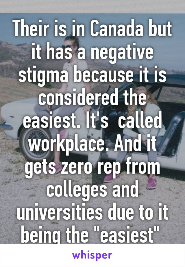 Their is in Canada but it has a negative stigma because it is considered the easiest. It's  called workplace. And it gets zero rep from colleges and universities due to it being the "easiest" 